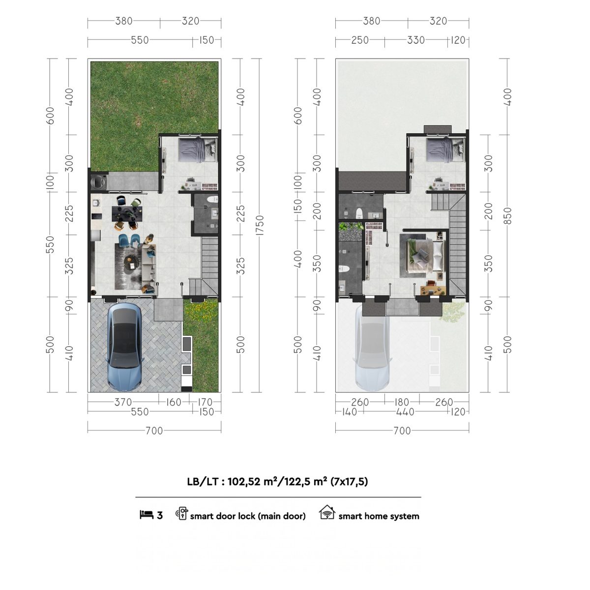 Denah Casa Two 100 lantai 1 dan lantai 2